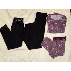Victoria Secret/PINK.  Black Leggings/Yoga Pants/PJ’s. Size MEDIUM Lot Of 4